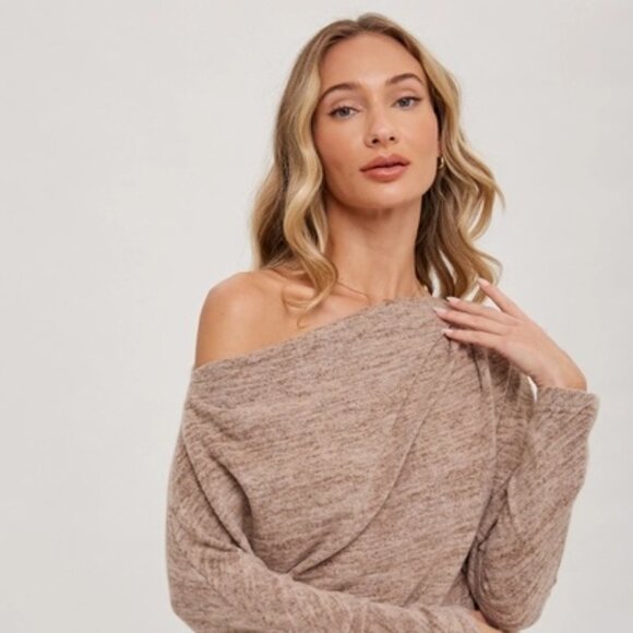 FINAL S & L!!!! CLEAR OUT!!!! Heathered One Off Shoulder Knit Top - Picture 11 of 14